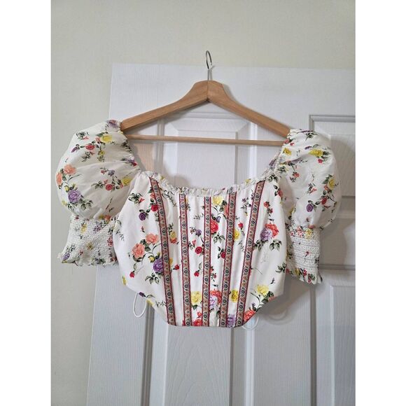 Alice + Olivia Audie Floral Puff-Sleeve Corset Top 6 NWT - Picture 5 of 9